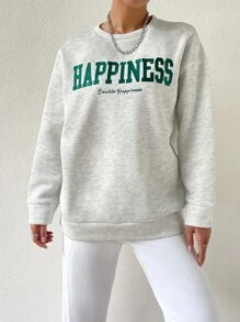 SHEIN Unity Letter Embroidery Drop Shoulder Pullover Graduation,Back To School Outfits,Graduation,Teacher Outfits For Women,Back To School  Fall Outfit - Light Grey - View 4