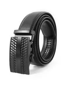 1pc Men's PU Polyurethane Slide Ratchet Belt - Black - View 1