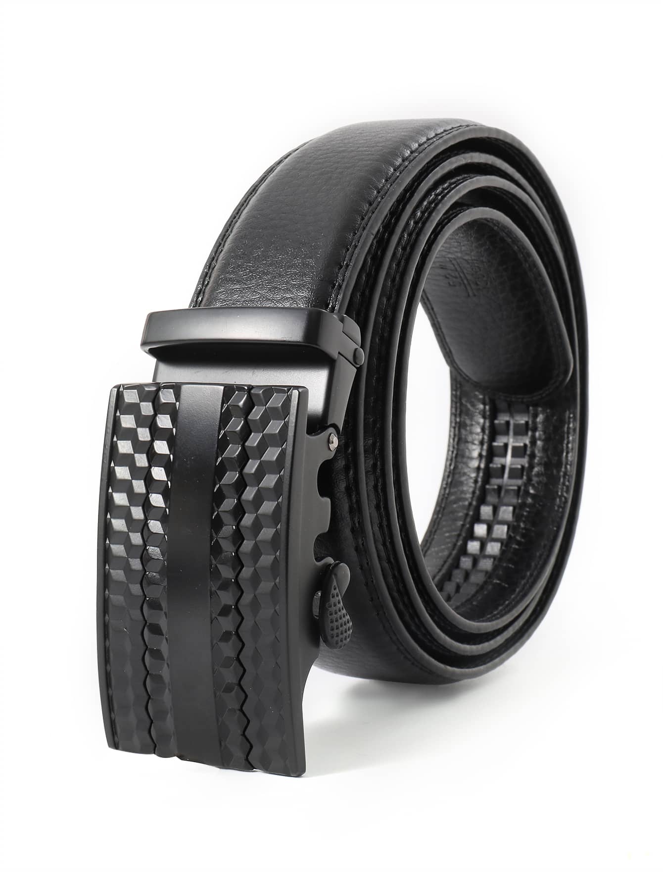 1pc Men's PU Polyurethane Slide Ratchet Belt - Black - View 1