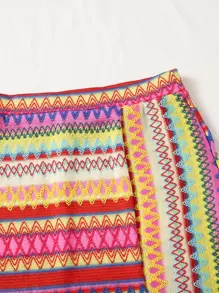 Soleia Chevron Embroidery Fringe Trim Split Hem Skirt - Pink - View 3