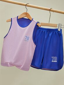 Niñas Shorts con top con estampado de letra de malla - Multicolor - Ver 1