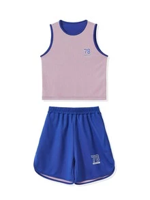 Niñas Shorts con top con estampado de letra de malla - Multicolor - Ver 3