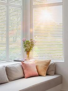 1pc 1M Striped Pattern Window Decorative Film, Silver Frosted Glass Sticker, Glue Free Static Window Decorations For Bedroom, Stickers, Wall Decal, Vinyl Decal For Home Decorations, Spring Decoration Items Refresh Your Home, Festival Decoration Stickers Gifts Birthday Graduation - Silver - View 1