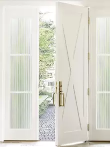 1pc 1M Striped Pattern Window Decorative Film, Silver Frosted Glass Sticker, Glue Free Static Window Decorations For Bedroom, Stickers, Wall Decal, Vinyl Decal For Home Decorations, Spring Decoration Items Refresh Your Home, Festival Decoration Stickers Gifts Birthday Graduation - Silver - View 3