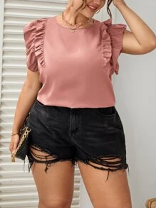 SHEIN VCAY Top de manga mariposa ribete con fruncido - Rosa vieja - Ver 1