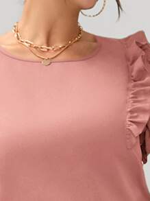 SHEIN VCAY Top de manga mariposa ribete con fruncido - Rosa vieja - Ver 3