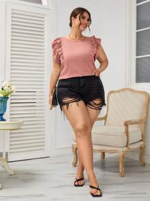 SHEIN VCAY Top de manga mariposa ribete con fruncido - Rosa vieja - Ver 6