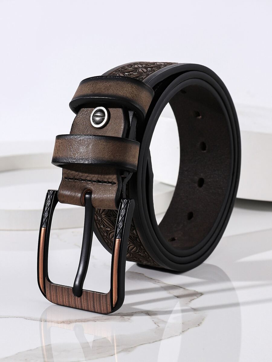 Thắt lưng nam khóa vuông dập nổi hoa cổ điển - màu nâu - Xem 1