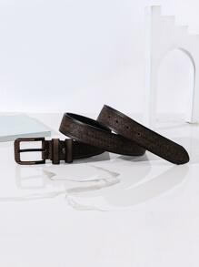 Thắt lưng nam khóa vuông dập nổi hoa cổ điển - màu nâu - Xem 2