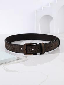 Thắt lưng nam khóa vuông dập nổi hoa cổ điển - màu nâu - Xem 3