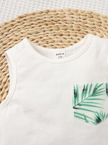 SHEIN Leap Crew 男嬰熱帶圖案補丁貼口袋背心上衣和短褲 - 彩色 - 查看 3