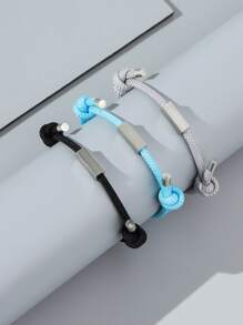 Fashionable and Popular 3pcs Men Geometric Decor Bracelet Stainless Steel Punk Hip Pop Style for Jewelry Gift and for a Stylish Look - Multicolor - View 2