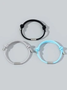 Fashionable and Popular 3pcs Men Geometric Decor Bracelet Stainless Steel Punk Hip Pop Style for Jewelry Gift and for a Stylish Look - Multicolor - View 3