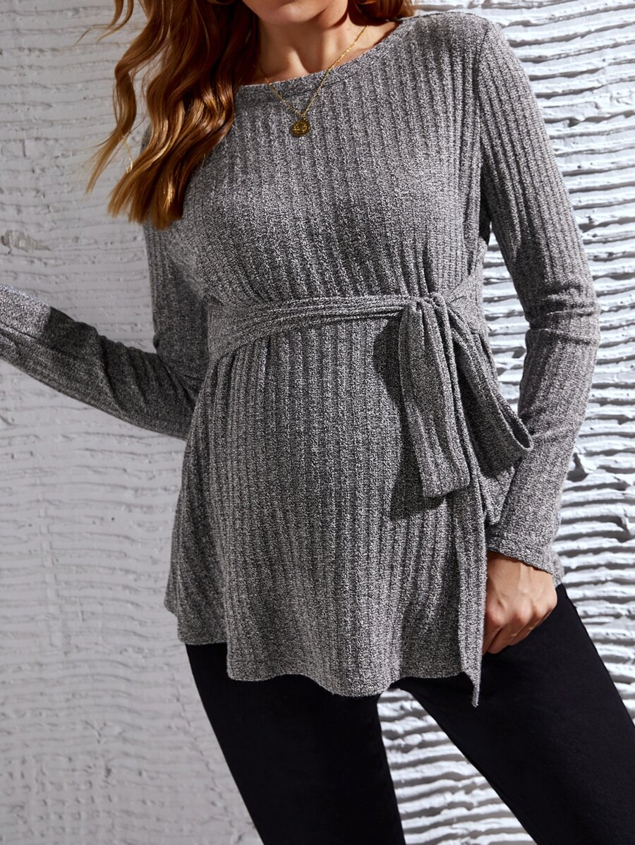 SHEIN Maternity Ribbed Knit Knot Front Tee