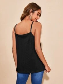 SHEIN LUNE Solid Schiffy Cami Top - Black - View 2