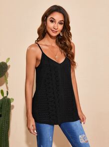 SHEIN LUNE Solid Schiffy Cami Top - Black - View 4