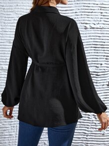 SHEIN Maternity Drop Shoulder Belted Shirt - Black - View 2