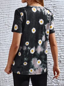 SHEIN Maternity Daisy Print Tie Dye Tee - Black - View 2