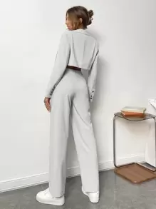 Muchica 素色短版西裝和拼接細節定制西褲 - 淺灰色 - 查看 2