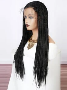 Lace Front Long Braided Synthetic Wig - Black - View 5