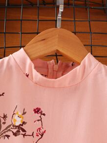 SHEIN Girls Floral Print Ruffle Trim Pleated Belted Dress - Pink - View 4