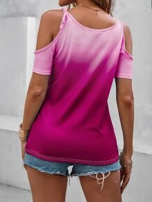 SHEIN Unity 漸層打結挖肩扭結下擺T恤 - 彩色 - 查看 2