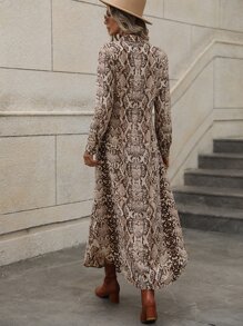 Breezaya Đầm Maxi In Hình Da Rắn Cài Nút Phía Trước Trang Phục Đi Biển Cho Nữ - Nhiều màu - Xem 2