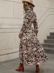 SHEIN Clasi Vestido camisero con estampado con cinturón - Multicolor - Ver 2