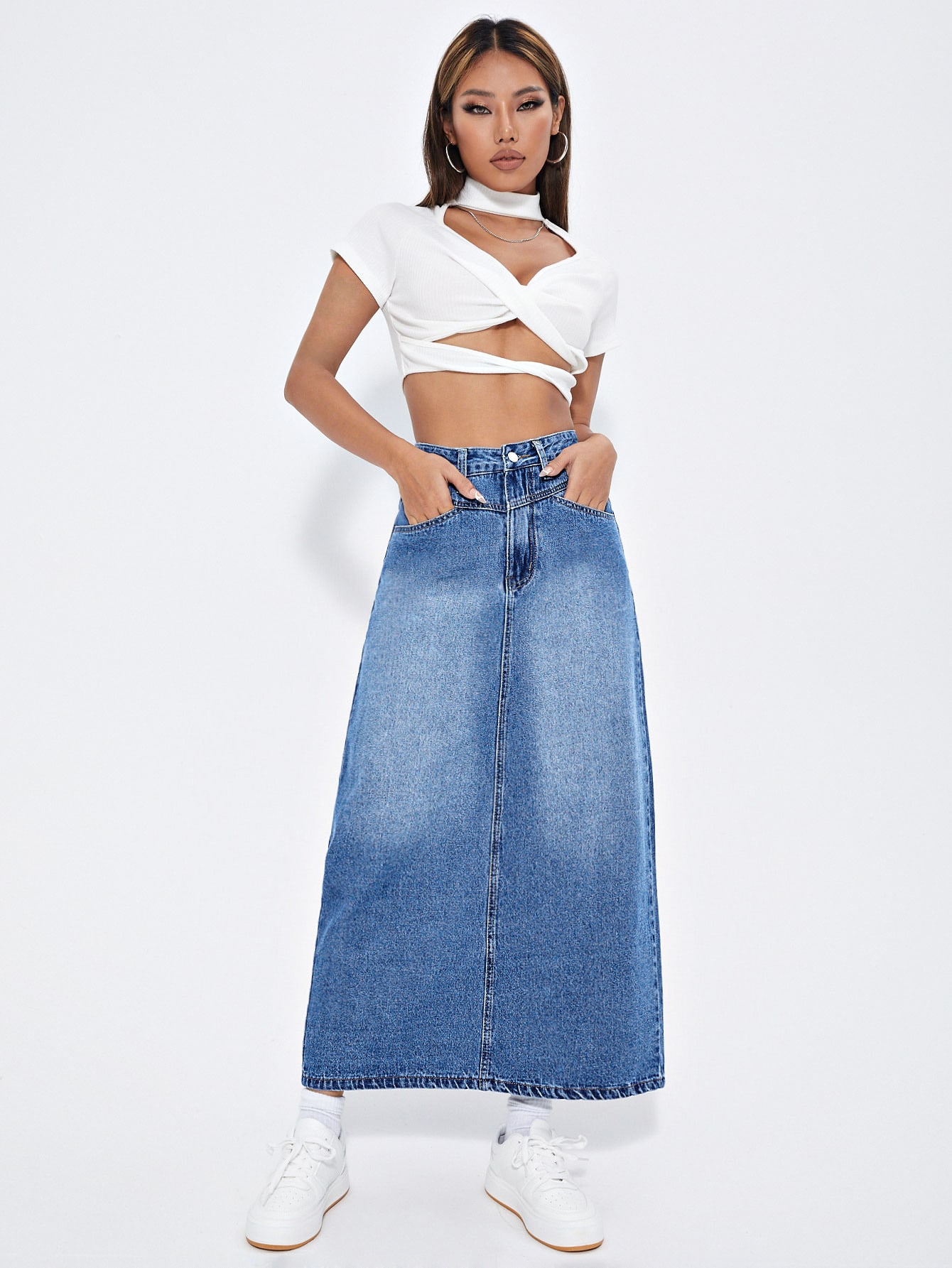 SHEIN EZwear High Waist Aline Denim Skirt SHEIN USA