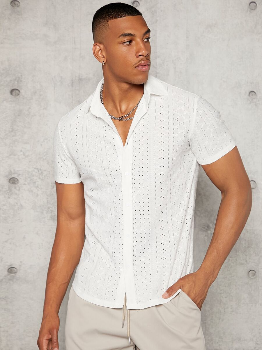 Manfinity VCAY Men Hollow Out Button Front Shirt - White - View 1