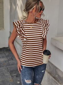 SHEIN LUNE Striped Butterfly Sleeve Tee - Multicolor - View 3