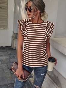SHEIN LUNE Striped Butterfly Sleeve Tee - Multicolor - View 4