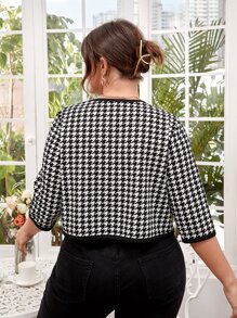SHEIN Clasi 大碼千鳥格撞色滾邊夾克 - 黑與白 - 查看 2
