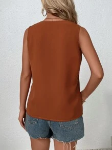 SHEIN LUNE Guipure Lace Panel Blouse - Rust Brown - View 2