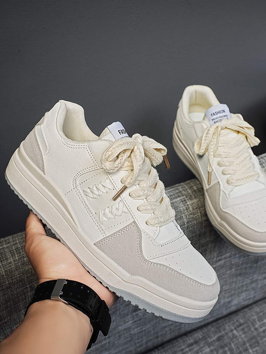 Men Two Tone Lace-up Front Skate Shoes - Màu be - Xem 1