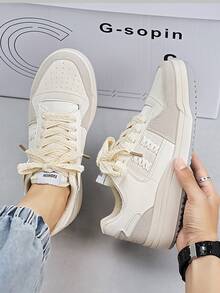 Men Two Tone Lace-up Front Skate Shoes - Màu be - Xem 2