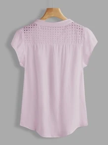 SHEIN LUNE Áo sơ mi Nút màu trơn trắng Casual - Màu Hồng baby - Xem 2