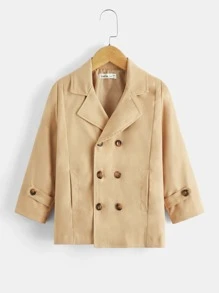 SHEIN Áo gió cho trẻ sơ sinh nam Nút đôi Túi màu trơn Giải trí - Màu Khaki - Xem 1