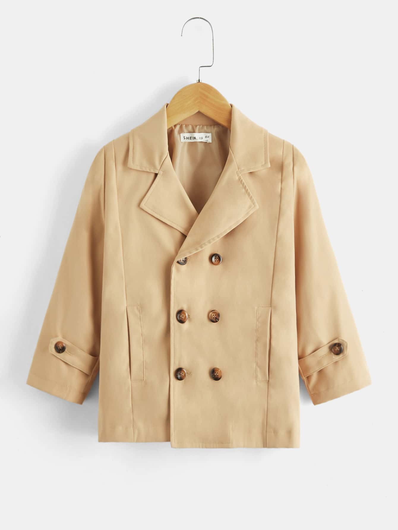 SHEIN Áo gió cho trẻ sơ sinh nam Nút đôi Túi màu trơn Giải trí - Màu Khaki - Xem 1