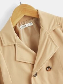 SHEIN Áo gió cho trẻ sơ sinh nam Nút đôi Túi màu trơn Giải trí - Màu Khaki - Xem 3