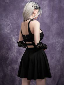Gothic Cut Out Contrast Tape Pinafore Skirt - Black - View 2