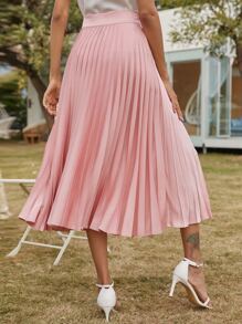 SHEIN Frenchy Solid High Waist Pleated Skirt Winter Elegant Pink - Dusty Pink - View 2