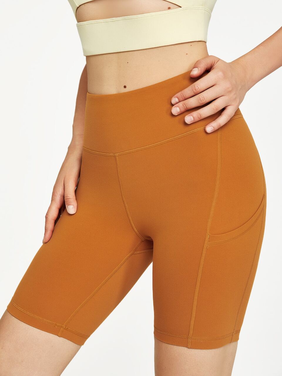 8" FeatherFit™ High-Waist Pocket Biker Shorts Cycling Running Gym Workout Summer