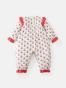 Peninsula Baby 嬰兒字母刺繡櫻桃圖案荷葉邊連身褲 - 紅白色 - 查看 2