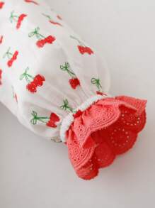 Peninsula Baby 嬰兒字母刺繡櫻桃圖案荷葉邊連身褲 - 紅白色 - 查看 3