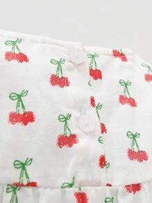 Peninsula Baby 嬰兒字母刺繡櫻桃圖案荷葉邊連身褲 - 紅白色 - 查看 5