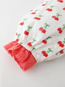 Peninsula Baby 嬰兒字母刺繡櫻桃圖案荷葉邊連身褲 - 紅白色 - 查看 6