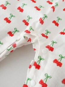 Peninsula Baby 嬰兒字母刺繡櫻桃圖案荷葉邊連身褲 - 紅白色 - 查看 7