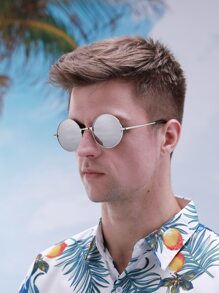 1 Pair Unisex Retro Classic Metal Round Frame Fashion Eyeglasses, Vintage Design For Photography, Guitar Playing, Rock, Street, Beach, Daily Commute, Travel, Made Of Polycarbonate Shatterproof Gradient Lenses For Summer Beach Vacation,Outdoor,Travel - Ombre - View 4