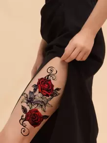 2pcs Rose Patterned Temporary Tattoo Stickers - Multicolor - View 1